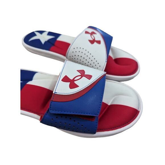 Under Armour Texas Flag Slides Sandals Men 7 Ignite White Red Blue Shoes New - Picture 5 of 15